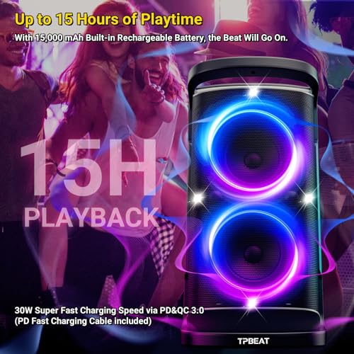 TPBEAT Portable Bluetooth Party Speaker: Powerful Sound, LED Lights