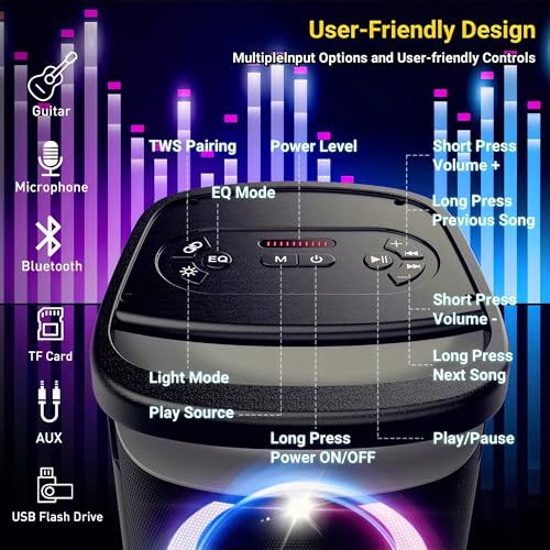 TPBEAT Portable Bluetooth Party Speaker: Powerful Sound, LED Lights