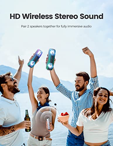Portable Bluetooth Speaker, IPX7 Waterproof Wireless Speaker with Colorful Flashing Lights, 25W Super Bass 24H Playtime, 100ft Range, TWS Pairing for Outdoor, Home, Party, Beach, Travel