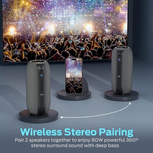 Monster S320 Bluetooth Speaker, Portable Bluetooth Speaker, 40W True Wireless Speaker,360° Stereo Sound Effect,IPX7 Waterproof Speaker, 32 Hour Playing Time,Suitable for Outdoor Speaker, Black