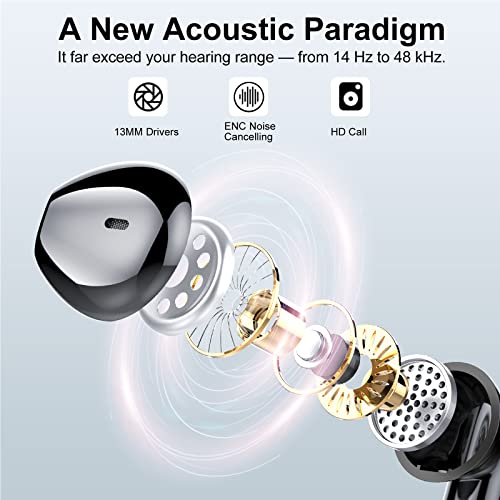 Wireless Earbuds 2024 Bluetooth 5.3 Headphones with HD Mic HiFi Stereo Sound, Wireless Earphones with Dual LED Display Touch Control, IPX7 Waterproof 30H Playtime Mini Ear Buds for iOS Android, Black
