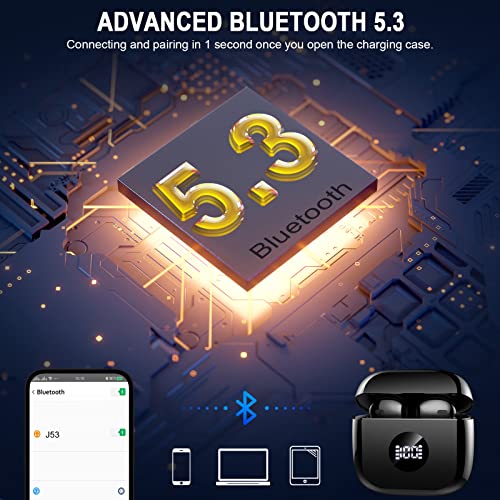 Wireless Earbuds, Bluetooth 5.3 Ear Buds LED Power Display Headphones Bass Stereo, Earbuds in-Ear Noise Cancelling Mic, 40H Playback Mini Case IP7 Waterproof Sports Earphones for Android iOS
