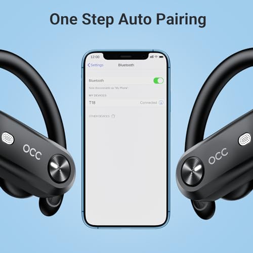 occiam Wireless Earbuds Bluetooth Headphones Sport-130H Playback Ear Buds, 4 Mics Clear Call, IP7 Waterproof in-Ear Stereo Bass Earphones with Earhook for TV Andriod Phone Gym Running Workout (Black)
