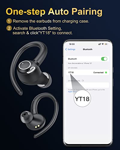 Wireless Earbuds Bluetooth 5.3 Headphones Sport, 2024 Wireless Earphones with Earhooks, HiFi Stereo Deep Bass with ENC Mic, 40H Dual LED Display, IPX7 Waterproof Ear Bud for Small Ear Running/Workout