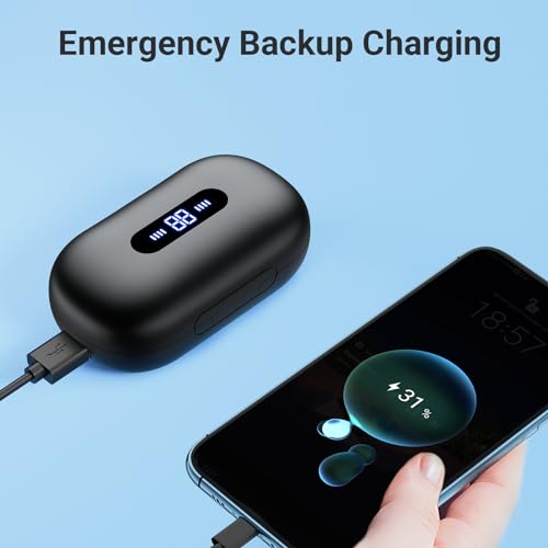 occiam Wireless Earbuds Bluetooth Headphones Sport-130H Playback Ear Buds, 4 Mics Clear Call, IP7 Waterproof in-Ear Stereo Bass Earphones with Earhook for TV Andriod Phone Gym Running Workout (Black)