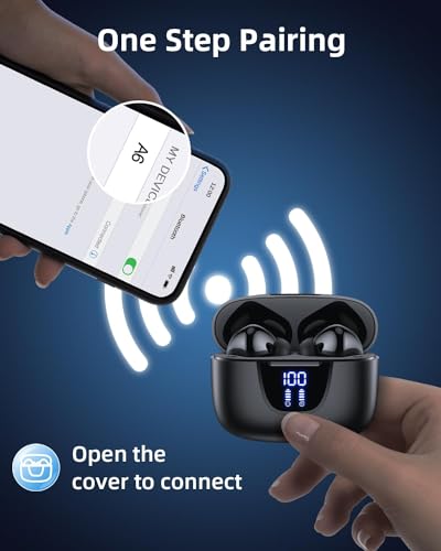 Wireless Earbuds 76Hrs Playtime Ear Buds Bluetooth Headphones with LED Power Display Charging Case Stereo in-Ear Earphones IPX7 Waterproof Sports Headset with Mic for Phone Laptop TV Black