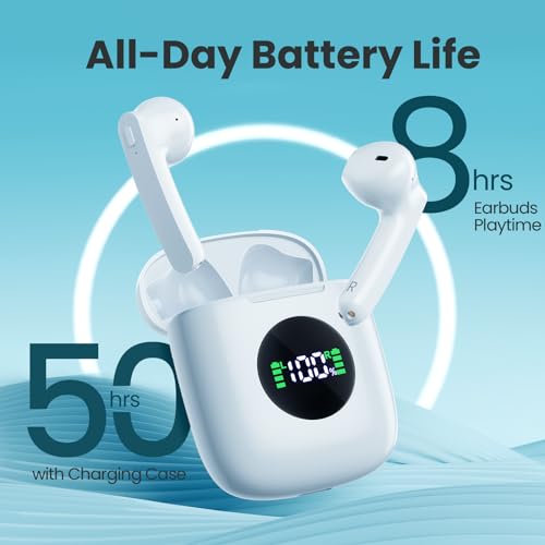 Wireless Earbuds Bluetooth 5.3 Headphones Earbuds with 50Hrs Battery Life Deep Bass Earphones with Wireless Charging Case & LED Power Display Waterproof Microphone Headset for Android Phone TV Tablet