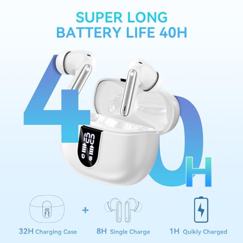 Wireless Earbuds, Bluetooth 5.3 Headphones 40Hrs Playtime Deep Bass Stereo in-Ear Earbud, LED Power Display, Call Noise Canceling Headphones with Mic, IP7 Waterproof Earphones for iPhone Android