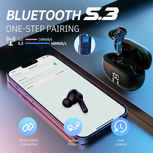Carego Wireless Ear Buds, Earbuds Bluetooth 5.3 Headphones 40H Playtime LED Display, HiFi Stereo Sound Waterproof in-Ear Earphones with Microphone for iPhone/Samsung/Android (Black)