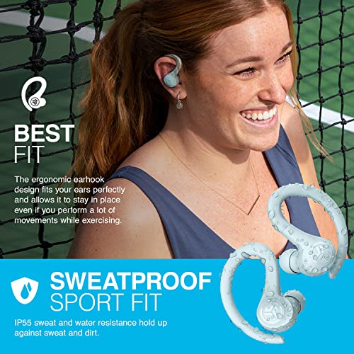 JLab Go Air Sport True Wireless Earbuds, Light Blue, Featuring C3 Clear Calling, Secure Earhook Sport Design, 32+ Hour Bluetooth Playtime, and 3 EQ Sound Settings