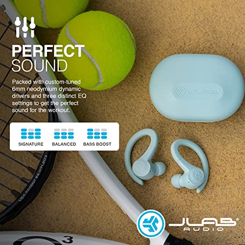 JLab Go Air Sport True Wireless Earbuds, Light Blue, Featuring C3 Clear Calling, Secure Earhook Sport Design, 32+ Hour Bluetooth Playtime, and 3 EQ Sound Settings