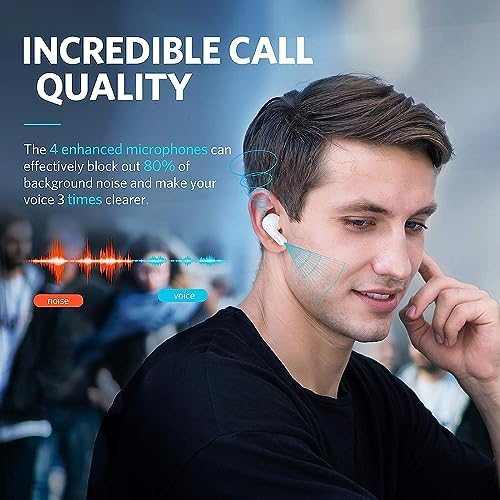 Wireless Headphones,Wireless Bluetooth 5.0 Earbuds, Touch Control, Easy-Pairing, 24H Playtime,Noise Cancellation Built-in Mic with Charging Case, IPX8 Waterproof Earphones for iPhone/Samsung/Android