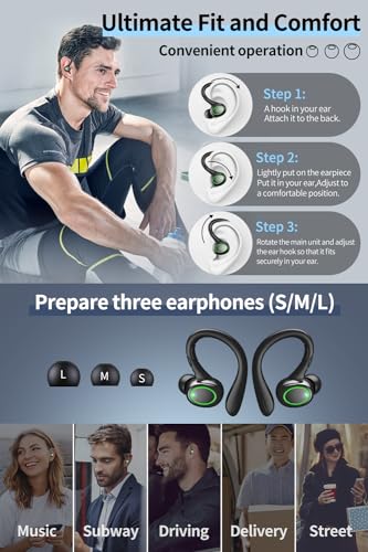 Wireless Earbuds, 60H Playback Bluetooth 5.3 Headphones,Noise Cancelling Wireless Headphones with LED Battery Display, Mics Clear Call, IPX6 Waterproof Bluetooth Earbuds for Workout Sports (BLACK)
