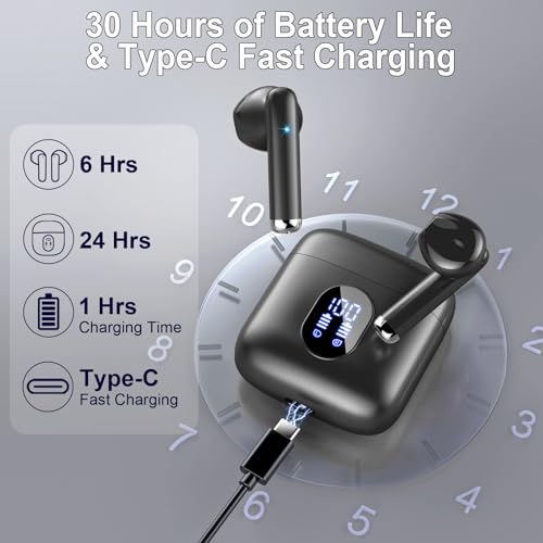 Wireless Earbuds Bluetooth 5.3 Earbuds Hi-Fi Stereo, 2024 Ear Buds with 4 ENC Mics, 3g Mini Bluetooth Headphones in Ear, 30H USB-C LED Charging Case, IP7 Waterproof Wireless Earphones for Android iOS