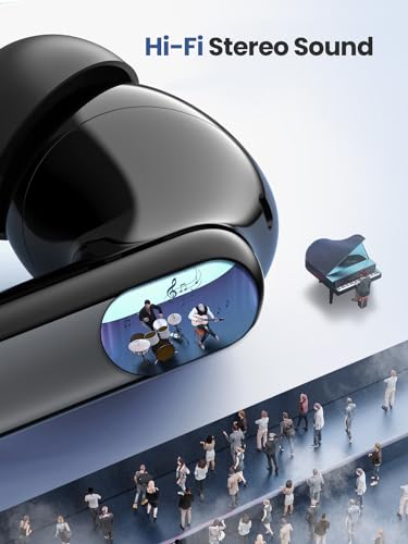 QYCAITEK Bluetooth Headphones 5.3 Stereo Wireless Earbuds, 50 Hours of Playback with LED Display in-Ear Ear Buds with 4 Microphones IPX7 Waterproof Earphones for Sports, Black