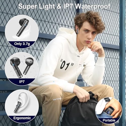 Wireless Earbuds Bluetooth 5.3 Earbuds Hi-Fi Stereo, 2024 Ear Buds with 4 ENC Mics, 3g Mini Bluetooth Headphones in Ear, 30H USB-C LED Charging Case, IP7 Waterproof Wireless Earphones for Android iOS
