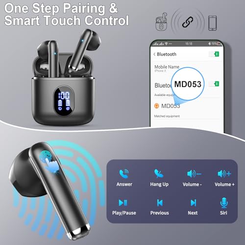 Wireless Earbuds Bluetooth 5.3 Earbuds Hi-Fi Stereo, 2024 Ear Buds with 4 ENC Mics, 3g Mini Bluetooth Headphones in Ear, 30H USB-C LED Charging Case, IP7 Waterproof Wireless Earphones for Android iOS