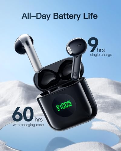 Wireless Earbuds,Bluetooth 5.3 Headphones 60H Playtime Deep Bass Stereo Ear Buds with Wireless Charging Case LED Display,IPX7 Waterproof in-Ear earphones with Mic,Headset for iOS/Android Sport Workout