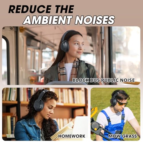 BERIBES Upgraded Hybrid Active Noise Cancelling Headphones with Transparent Modes,70H Playtime Bluetooth Headphones Wireless Bluetooth with Mic, Deep Bass,3.5MM Cable,Soft-Earpads,Fast Charging-Black