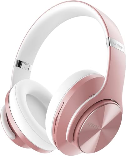 DOQAUS Bluetooth Headphones Over-Ear, 90 Hrs Playtime Wireless Headphones with 3 EQ Modes,HiFi Foldable Headphones with Microphone and Soft Protein Earpads for iPhone, Travel, Home Office (Rose Gold)