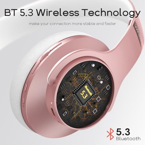 DOQAUS Bluetooth Headphones Over-Ear, 90 Hrs Playtime Wireless Headphones with 3 EQ Modes,HiFi Foldable Headphones with Microphone and Soft Protein Earpads for iPhone, Travel, Home Office (Rose Gold)