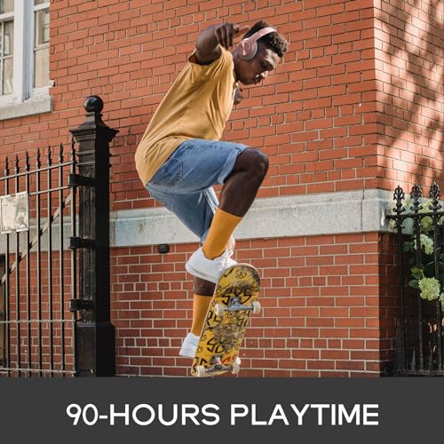 DOQAUS Bluetooth Headphones Over-Ear, 90 Hrs Playtime Wireless Headphones with 3 EQ Modes,HiFi Foldable Headphones with Microphone and Soft Protein Earpads for iPhone, Travel, Home Office (Rose Gold)