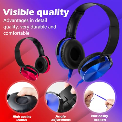 ZNXZXP Kids Headphones Bulk for Classroom School 2 Pack Wholesale Earphones Class Set of Headphones for Students Teens Children and Adult Mixed Colors (Blue+Red)