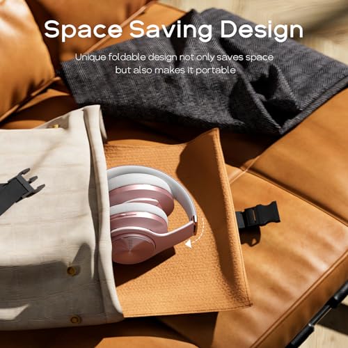 DOQAUS Bluetooth Headphones Over-Ear, 90 Hrs Playtime Wireless Headphones with 3 EQ Modes,HiFi Foldable Headphones with Microphone and Soft Protein Earpads for iPhone, Travel, Home Office (Rose Gold)