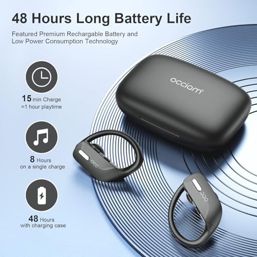 occiam Wireless Earbuds Bluetooth Headphones 48H Play Back Earphones in Ear Waterproof with Microphone LED Display for Sports Running Workout Black