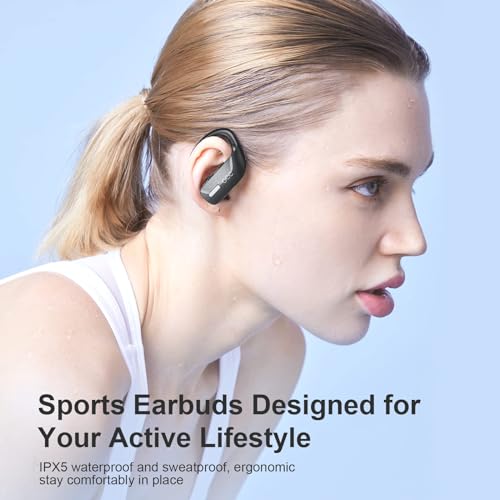 occiam Wireless Earbuds Bluetooth Headphones 48H Play Back Earphones in Ear Waterproof with Microphone LED Display for Sports Running Workout Black