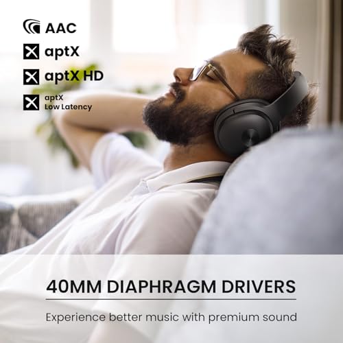 phonicgrid Hybrid Active Noise Cancelling Headphones, Bluetooth Headphones, Wireless Headphones with ENC Clear Calls, 30Hrs for Music/Work, Black