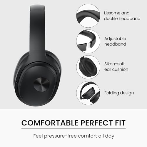 phonicgrid Hybrid Active Noise Cancelling Headphones, Bluetooth Headphones, Wireless Headphones with ENC Clear Calls, 30Hrs for Music/Work, Black