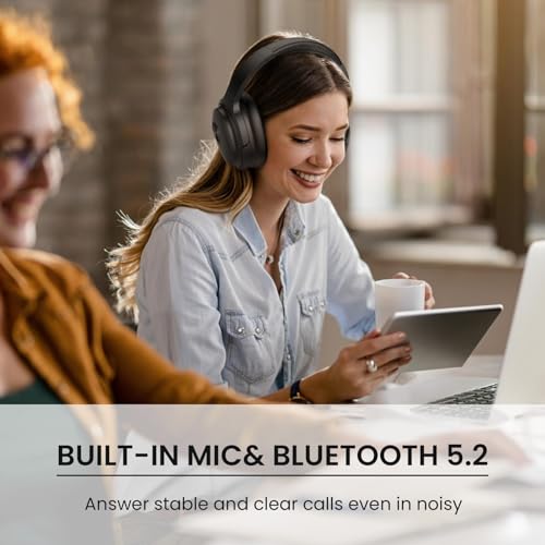 phonicgrid Hybrid Active Noise Cancelling Headphones, Bluetooth Headphones, Wireless Headphones with ENC Clear Calls, 30Hrs for Music/Work, Black