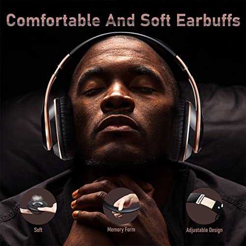 Falebare Bluetooth Headphones Over Ear, 6S Wireless Headphones Wired with 6 EQ Modes, 40 Hours Playtime Foldable HiFi Stereo Headset with Microphone, FM/TF for Cellphone/PC/Work (Black & Gold)