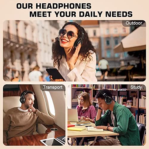 PRTUKYT 6S Wireless Bluetooth Headphones Over Ear, Hi-Fi Stereo Foldable Wireless Stereo Headsets Earbuds with Built-in Mic, Volume Control, FM for Phone/PC (Black & Gold)