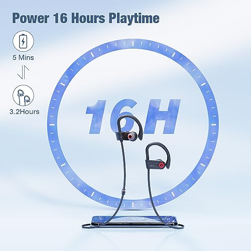 Boean Bluetooth Headphones, Wireless Earbuds with 16 Hours Playtime Bluetooth 5.3 Wireless Headphones HD Deep Bass Stereo Sound Isolation IPX7 Waterproof Earphones for Workout Running Sports