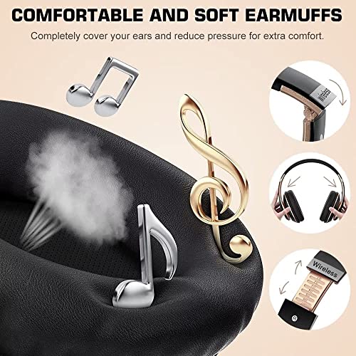 PRTUKYT 6S Wireless Bluetooth Headphones Over Ear, Hi-Fi Stereo Foldable Wireless Stereo Headsets Earbuds with Built-in Mic, Volume Control, FM for Phone/PC (Black & Gold)