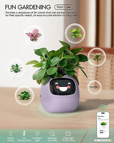 Yoolax Smart Plant Pot for Indoor Plants, Smart Garden for Home, Fun Gardening & Fun Control, Compatible with Smart Home Device, Gifts for Friends, 3.74"x3.54" WxH (Purple)