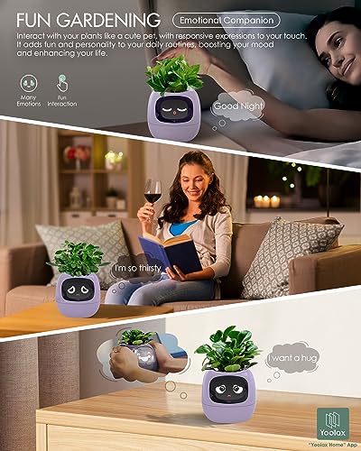 Yoolax Smart Plant Pot for Indoor Plants, Smart Garden for Home, Fun Gardening & Fun Control, Compatible with Smart Home Device, Gifts for Friends, 3.74"x3.54" WxH (Purple)
