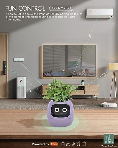 Yoolax Smart Plant Pot for Indoor Plants, Smart Garden for Home, Fun Gardening & Fun Control, Compatible with Smart Home Device, Gifts for Friends, 3.74"x3.54" WxH (Purple)