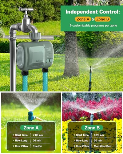 Zefinot WiFi Water Timer for Garden Hose - 2 Zone Hose Timers for Watering, 2 Watering Patterns, Smart Sprinkler Timer System, Irrigation Timer Compatible with Alexa and Google