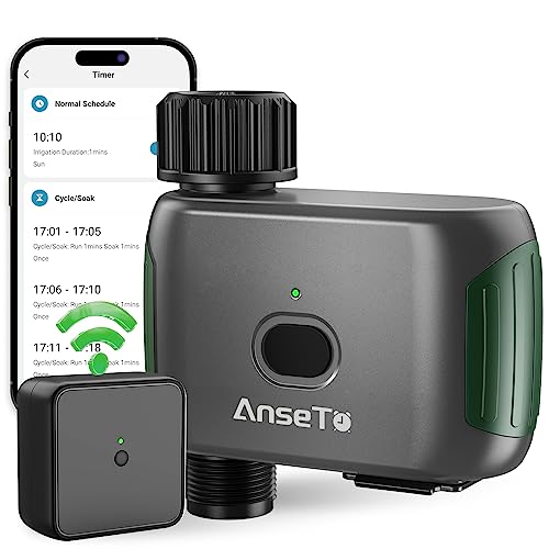 AnseTo Wifi Water Timer for Garden Irrigation System, Hose Timer for Lawn Watering System, Sprinkler Timer Compatible with Alexa and Google Home, with WiFi-Hub Remote Control and 2 Watering Modes