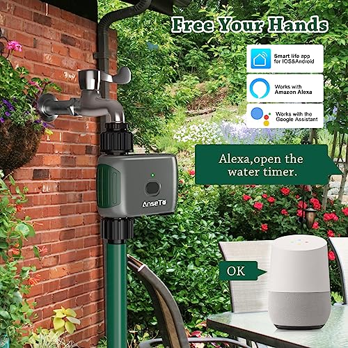 AnseTo Wifi Water Timer for Garden Irrigation System, Hose Timer for Lawn Watering System, Sprinkler Timer Compatible with Alexa and Google Home, with WiFi-Hub Remote Control and 2 Watering Modes