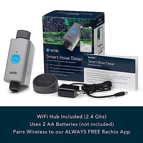 Rachio Smart Hose Timer with WiFi Hub for Outdoor Watering | Easy Faucet Install, Automate Water & Sprinkler Schedules for Lawn, Garden, & Yard Care.