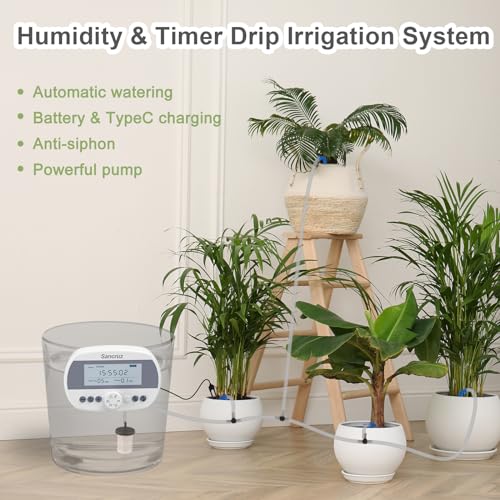 Automatic Drip Irrigation System Kit, 15 Potted Plants Indoor Automatic Watering System, Drip Irrigation System for Garden with Water Timer and LCD Display, Easy DIY Watering Device