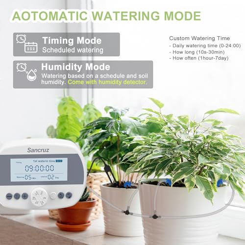 Automatic Drip Irrigation System Kit, 15 Potted Plants Indoor Automatic Watering System, Drip Irrigation System for Garden with Water Timer and LCD Display, Easy DIY Watering Device
