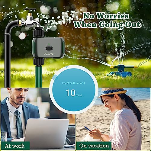 AnseTo Wifi Water Timer for Garden Irrigation System, Hose Timer for Lawn Watering System, Sprinkler Timer Compatible with Alexa and Google Home, with WiFi-Hub Remote Control and 2 Watering Modes