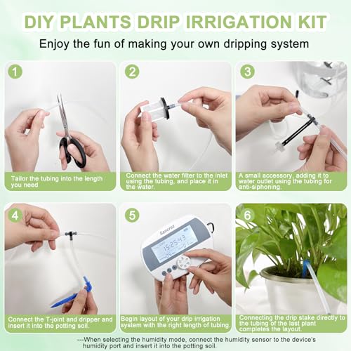 Automatic Drip Irrigation System Kit, 15 Potted Plants Indoor Automatic Watering System, Drip Irrigation System for Garden with Water Timer and LCD Display, Easy DIY Watering Device