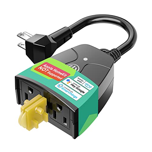 meross Outdoor Smart Plug, Outdoor Wi-Fi Outlet with 2 Grounded Outlets, Remote Control, Timer, Waterproof, Works with Amazon Alexa, Google Home, SmartThings, 2.4Ghz only, FCC Certified, Non-HK