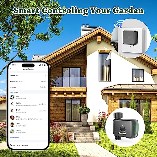AnseTo Wifi Water Timer for Garden Irrigation System, Hose Timer for Lawn Watering System, Sprinkler Timer Compatible with Alexa and Google Home, with WiFi-Hub Remote Control and 2 Watering Modes